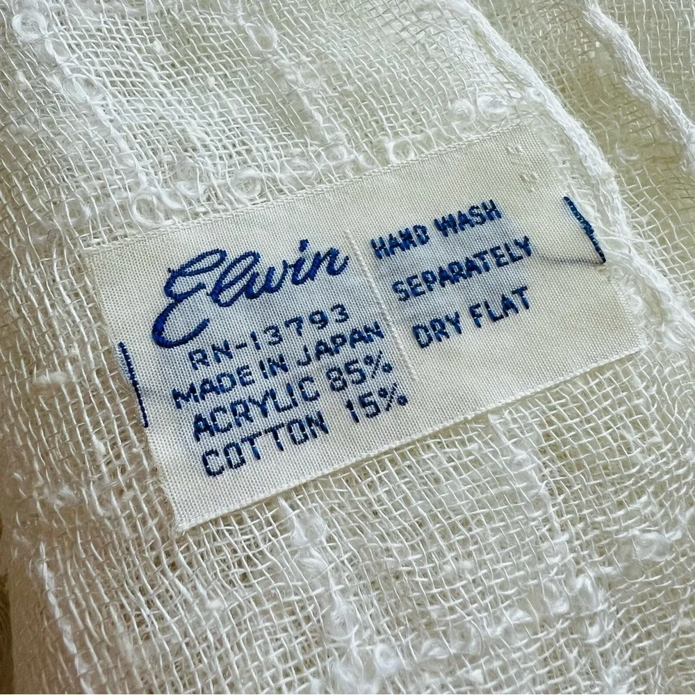 Vintage From 1960’s Elwin White Scarf 70”x18”.